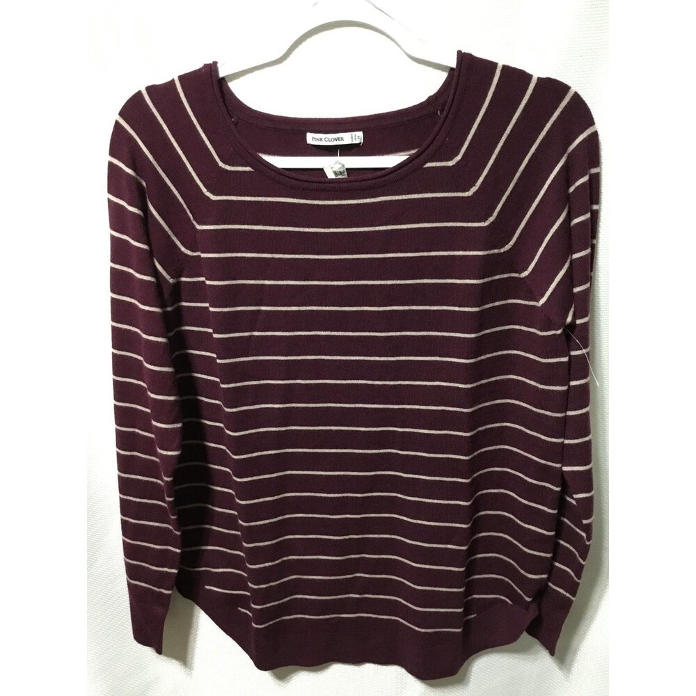 Pink Clover Women’s Sweater Size M Valencia Curved Hem Striped Pullover NWOT